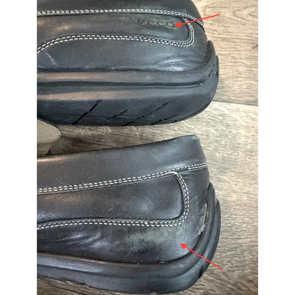ECCO Mens Black Leather‎ Driving Loafers Slip On Shoes Size 47/ US 13- 13.5